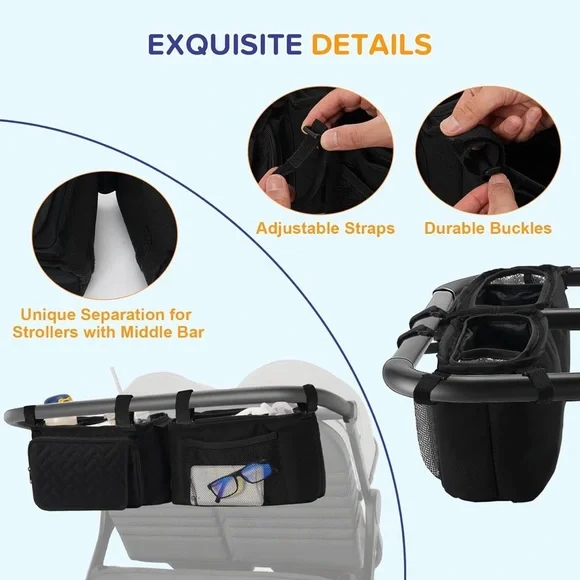 Black Double Stroller Organizer with Cup Holders - Picture 4 of 8